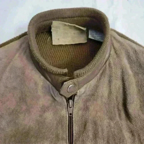Vintage Leather & Knit Bomber Jacket 80s/90s Mixed Media Zip-Up Brown Retro M - Picture 10 of 13